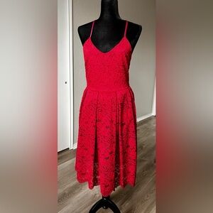 Elegant Red Lace Midi Dress